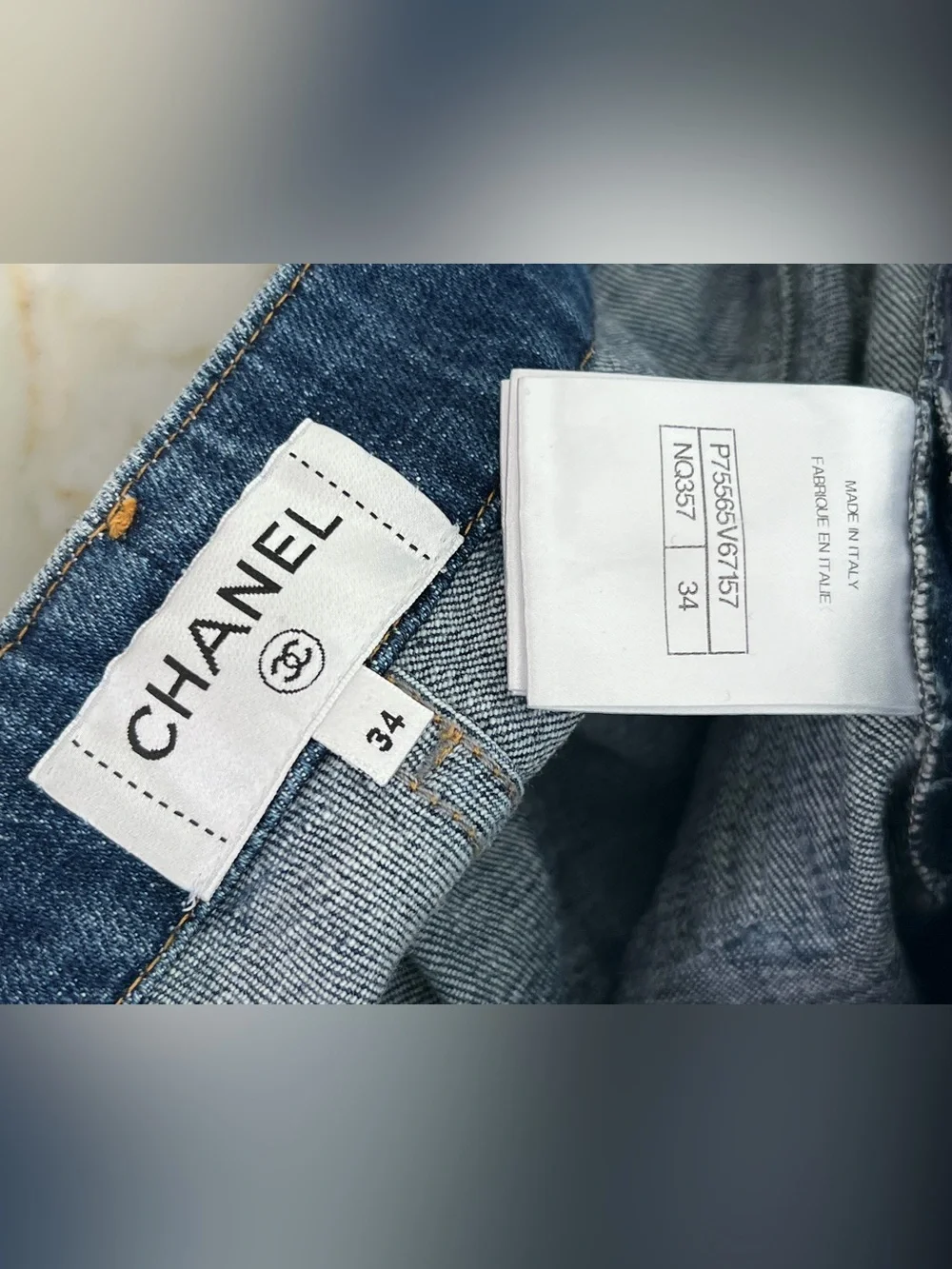 CHANEL 23B DARK BLUE CC SILVER SEQUINS SKINNY JEAN SIZE FR 34 / US 2